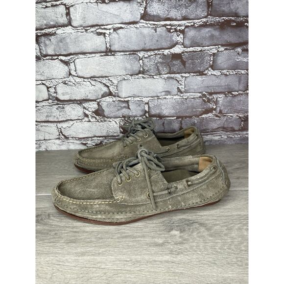 FRYE Mason Tie Moc Camp Taupe Suede Leather Boat Shoes Men Sz 12M US/45EU 80471